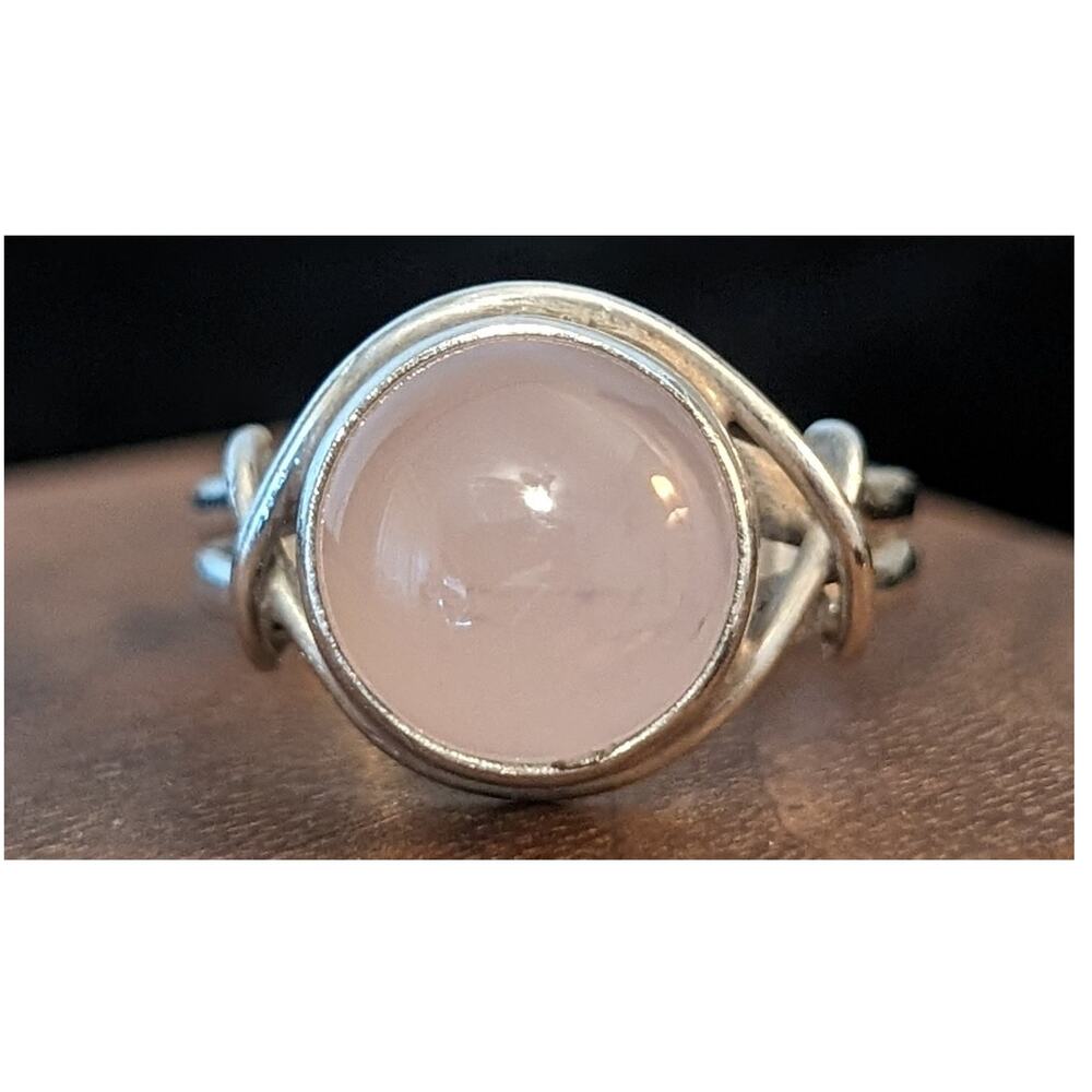 Pink Cabochon Stone 925 Sterling Silver Ring Size 5.75